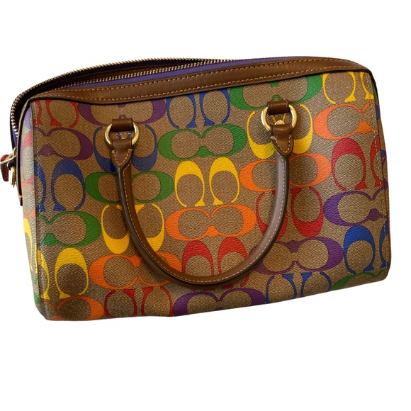 Coach Pride Collection Rowan Satchel – Brown Signature with Rainbow Strap - Picture 2 of 16